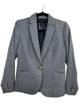 J. Crew Campbell Houndstooth Blazer Women Size 4 Wool Blend Blue Gold Button